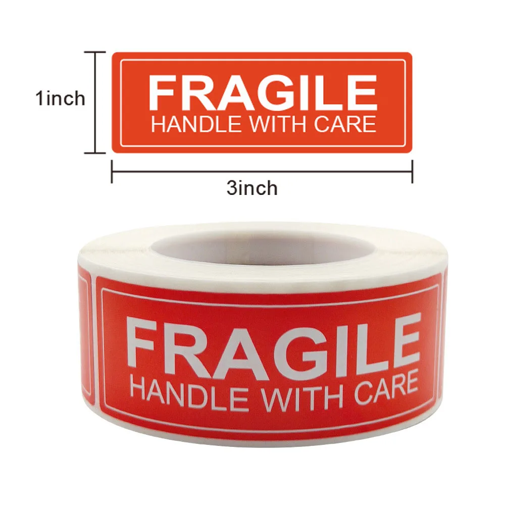 250Pcs Fragile Stickers 1*3inch Seal Labels Fragile or Bend Handle with Care Warning Packing Thank You Shipping Labels Stickers