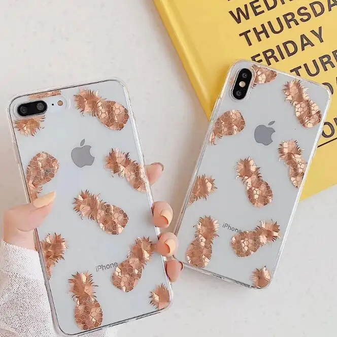 Роскошный Блестящий Прозрачный чехол для iPhone 8 7 Plus X XS Max XR 11 Pro Max Gold Leaf прозрачная задняя крышка мягкий чехол - Цвет: 05