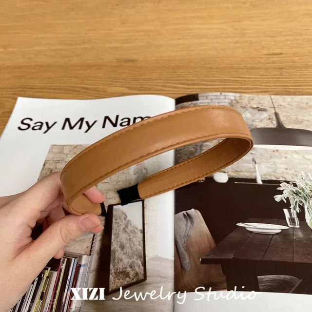 Vintage PU Leather Headband Hairbands Solid Headwear for Women Girls Fashion Hair Band Chic Hair Hoop Hair Accessories 2