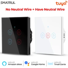 SMATRUL Smart Life Touch WiFi Wall Switch Light APP No Neutral Wire Required 1/2/3/4 Gang Tuya EU Glass Voice Google Home Alexa