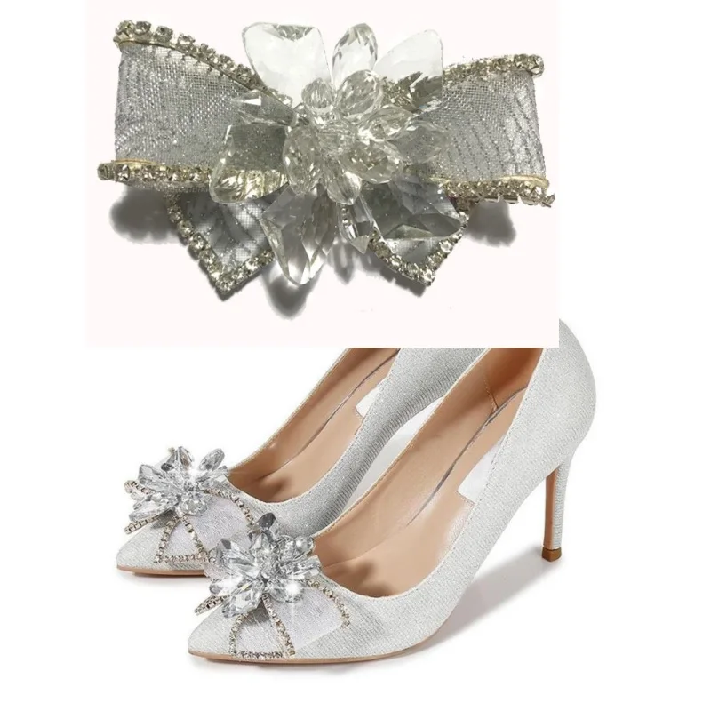 1 пара; стразы; обувь с украшением в виде кристаллов; сандалии на высоком каблуке с цветком на застежке; женские туфли-лодочки на плоской подошве; свадебные туфли; очаровательные украшения в виде цветка и пряжки