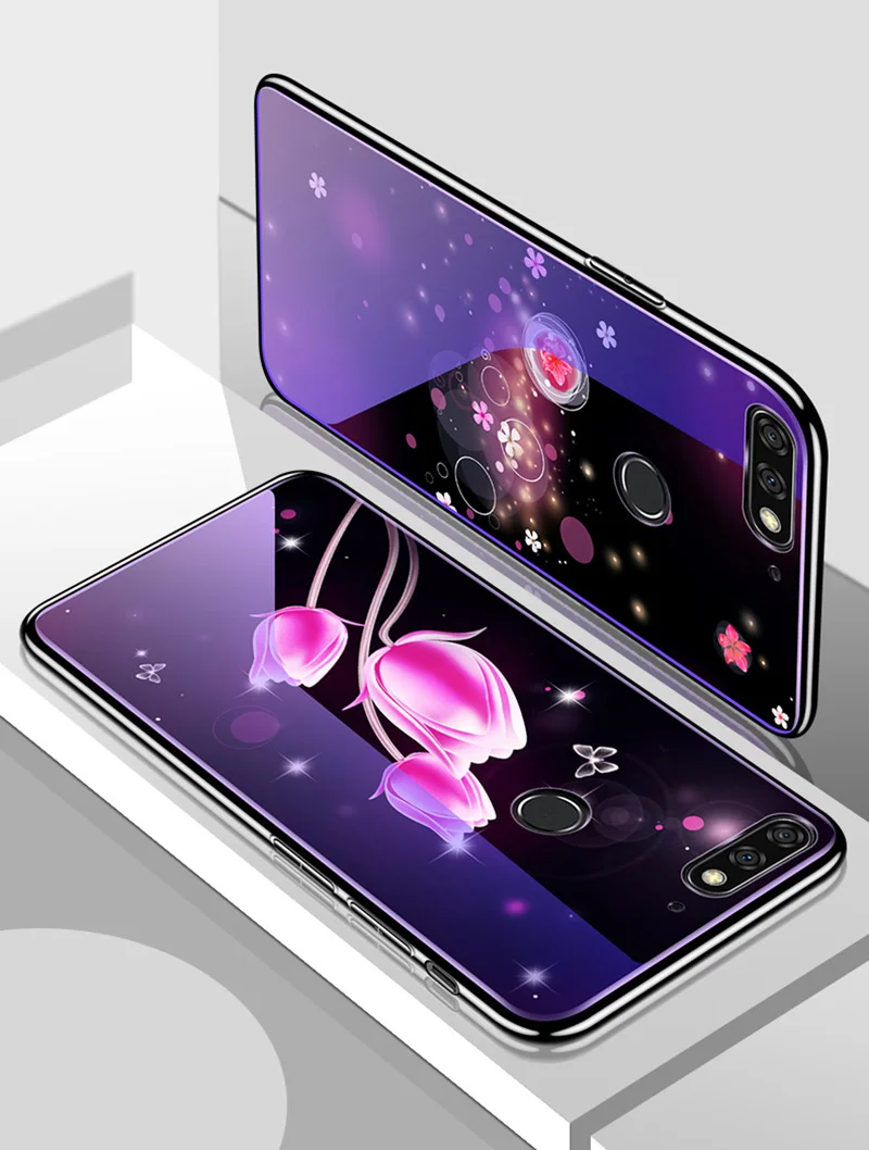 Чехол из закаленного стекла для телефона для huawei Honor 8x 7A 7c Honor 8 9 10 20 Honor V10 9 8 чехол s Покрытие синий светильник роскошный чехол Fundas