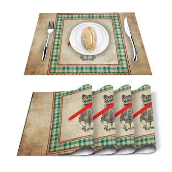 

Plaid Texture Cat Placemat for Dining Table Non-slip and Heat-insulating Table Mat Table Decoration