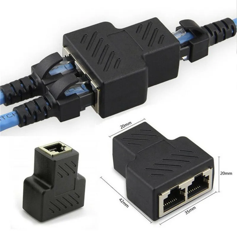 2 Way RJ45 Coupler Female Connector RJ45 Network Splitter Adapter Extender, LAN Connector,Suitable for Cat5 Cat6 Ethernet