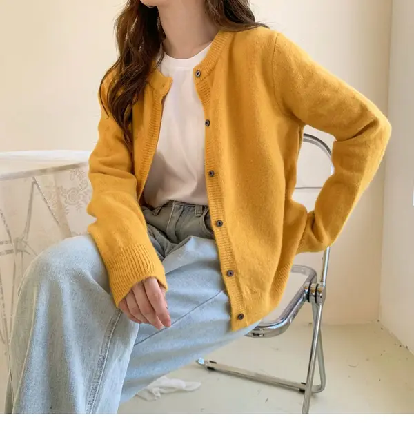 Ladies Wool And Cashmere Cardigan Golden Ochre The Sweater