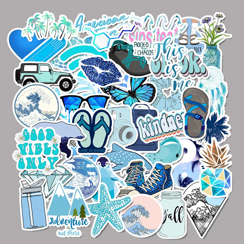 50 шт. Мультяшные летние синие Kawaii наклейки s для детской игрушки водонепроницаемые наклейки для самостоятельного изготовления ноутбука велосипедный шлем автомобильные наклейки - Цвет: AZ085(50Pcs)
