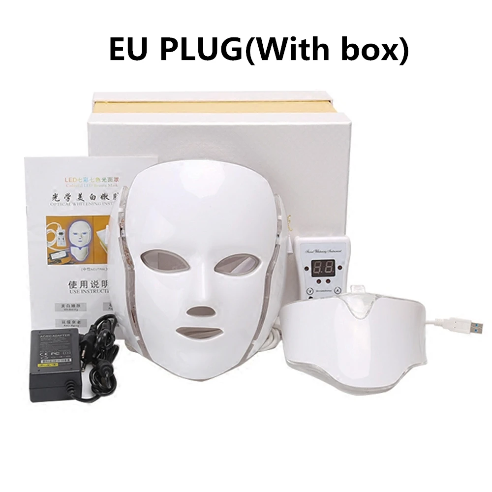 7 цветов светодиодный терапевтический маска против старения светодиодный Phonton beauty Machine акне прыщи морщины уменьшение отбеливания увлажняющий уход за кожей - Цвет: EU PLUG(with box)