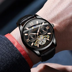 MOHDNE relojes multifuncionales impermeables para hombre, reloj de pulsera con espejo de cristal recubierto, mecánico, automático, estilo británico, Unisex