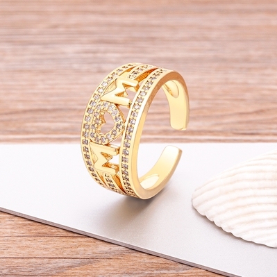 Zircon Paved Smiley Heart Rings For Woman Newest Gold Color Open Adjustable Cocktail Party Wedding Ring Jewelry Gift