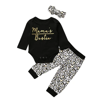 

3Pcs Newborn Infant Baby Girl Clothes Long Sleeve Romper Leopard Pants Headband Outfit Autumn Set Girl Clothes Stylish Costume