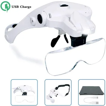 

5 Lens Adjustable Magnifier Eyelash Extension LED Headband Lights USB Charging Lamp Eyelash Grafting Repair Tattoo Makeup Tools