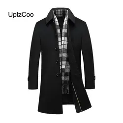 UplzCoo 2019 осенне-зимние однотонные тонкие теплые мужские шерстяные куртки на толстой кнопке ветрозащитная Мужская шерстяная куртка деловой