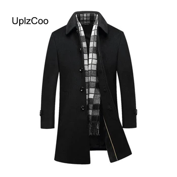 

UplzCoo 2019 Autumn Winter Solid Slim Warm Male Wool Jackets Thick Button Windproof Woolen Coat Men's Business coat 4XL FM163