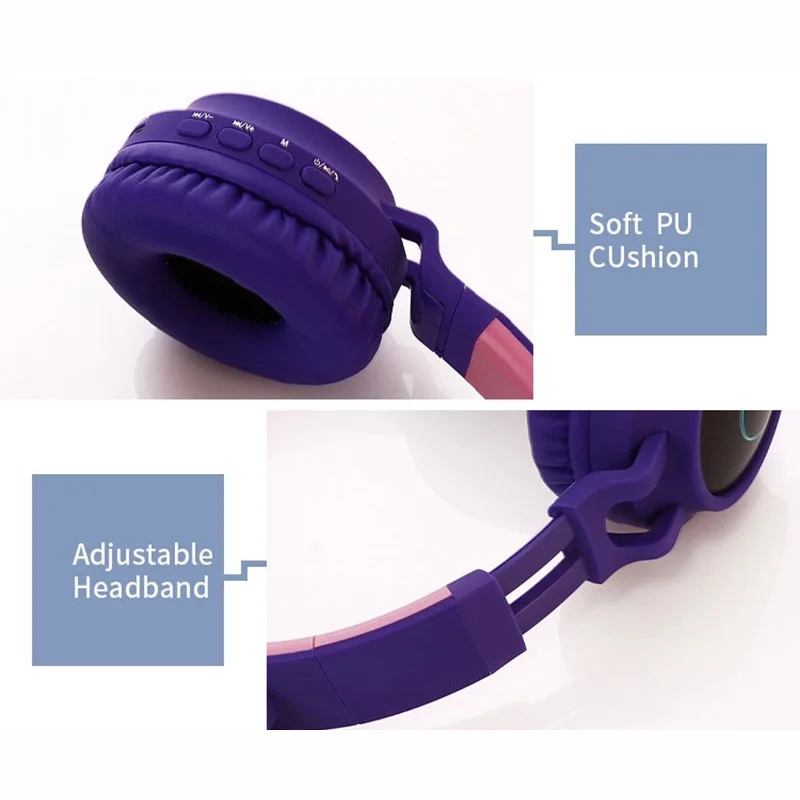 Cat Ear LED Bluetooth Headphone Noise Cancelling Girls Kids Cute Headphones Glowing Light Handsfree Headset Gaming Earphone