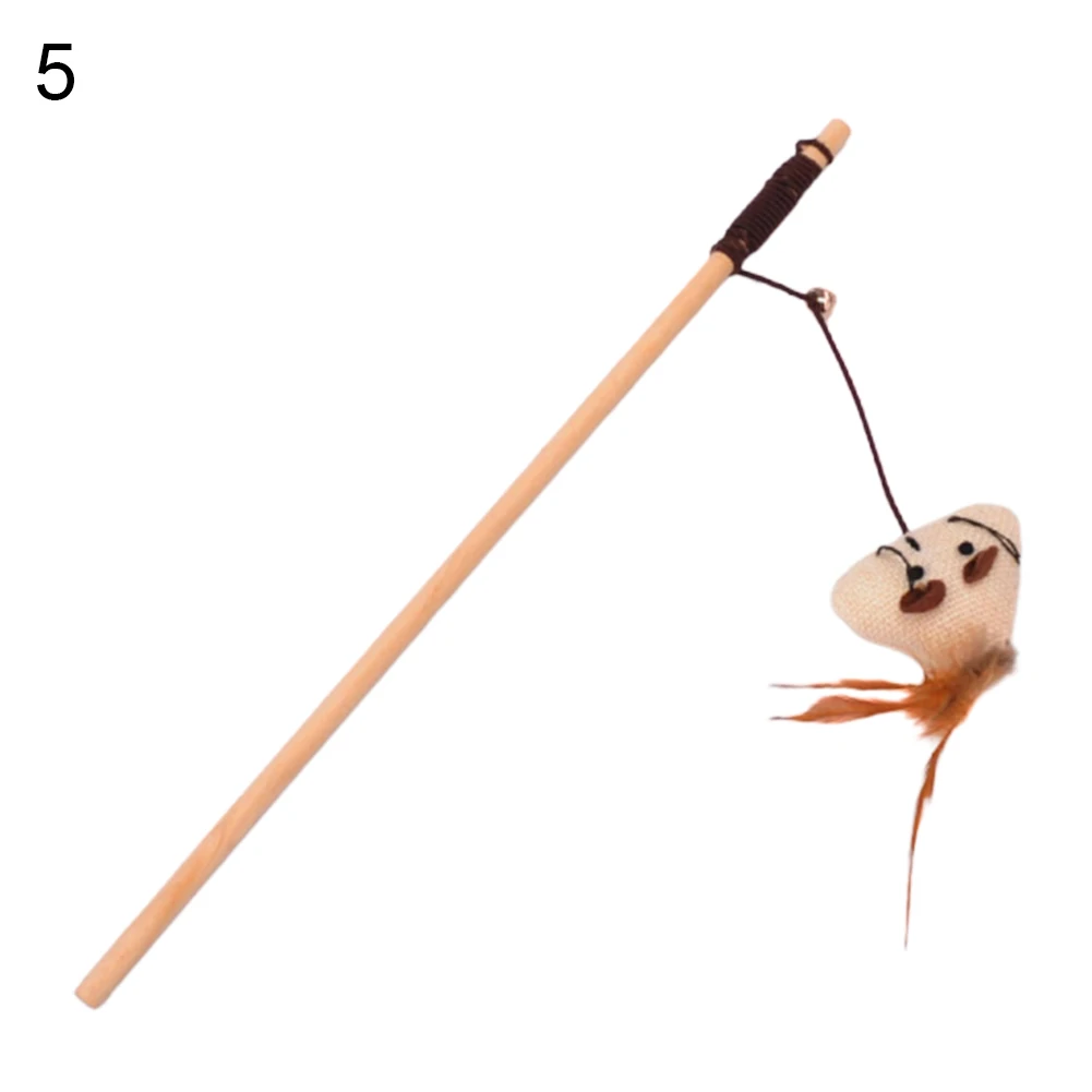 Pet Kitten Cats Teaser Wood Stick Rod Wand Rat Pumpkin Fish Doll Bell Feather Toy Make your pet feel energetic Plush mice toy