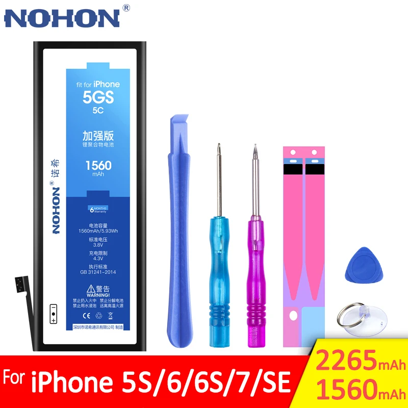 NOHON аккумулятор для телефона Apple iPhone 5S 5C 6 6S 7 SE 6G, сменные литий-полимерные аккумуляторы, реальная емкость батареи 1560 мАч, 2265 мАч