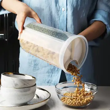 

Transparent Kitchen Grain Storage Box Plastic Compartment Barrel Sealed Cereal Food Storage Containers Jar Kitchen Tools