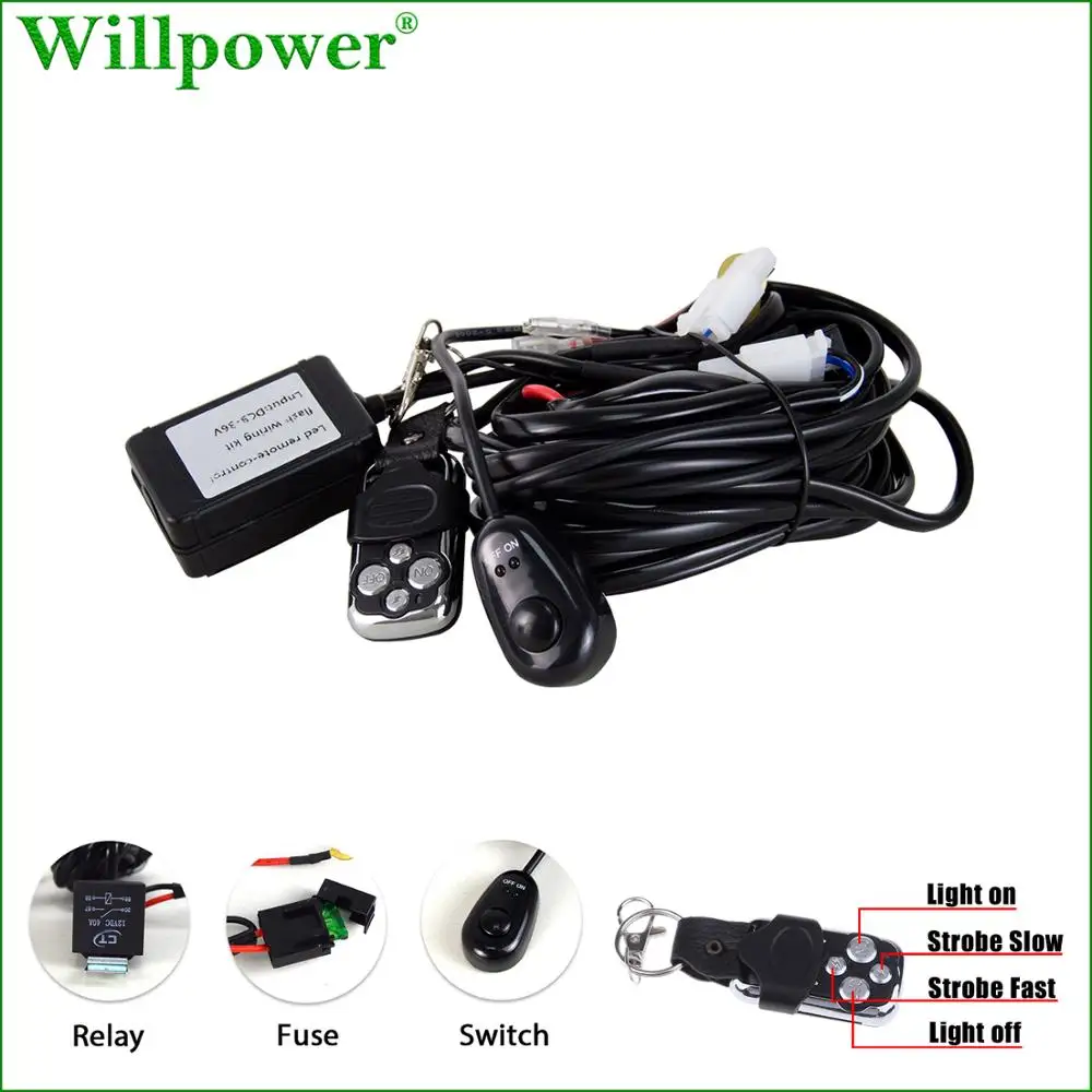 

Auto LED Work Light Strobe Remote Controller Wiring Harness Kit Offroad 4x4 Truck Driving Lamp LED Light Bar 1 Lead Flash Switch