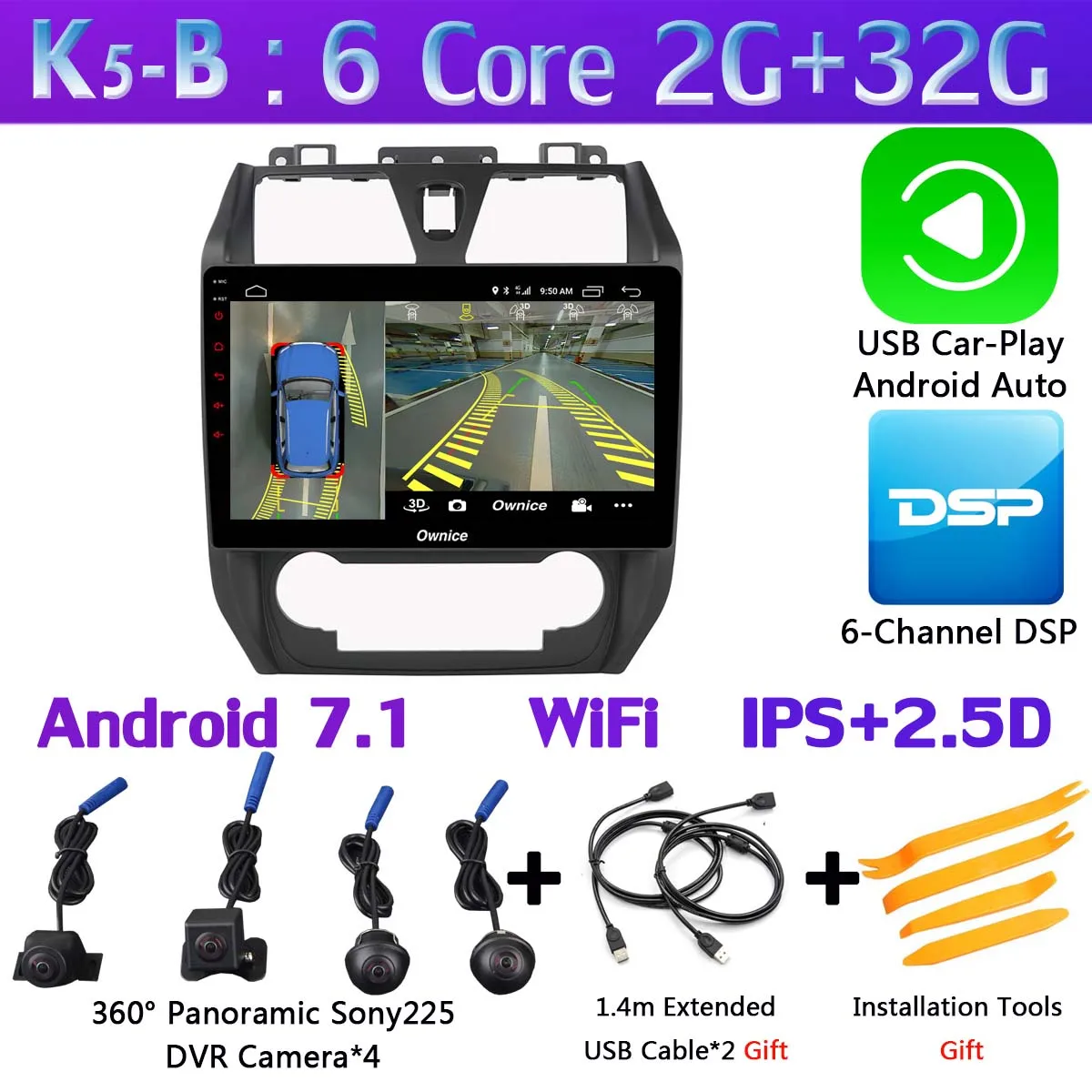 K5-B-CarPlay 360 ° панорамный Android 9,0 4+ 64G Автомобильный мультимедийный плеер CarPlay DSP gps радио для Geely Emgrand EC7 EC715 EC7-RV EC718 2012 - Цвет: K5-B-CarPlay