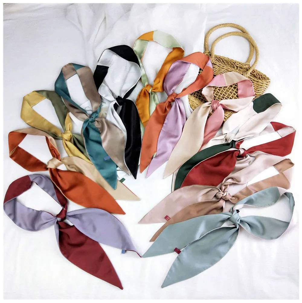 Pure Color Printing Scarf Women Hair Tie Band Kerchief Wrist Ribbons Fashion Neck Silk Satin Bag Scarfs Long Silk Scarf Gift