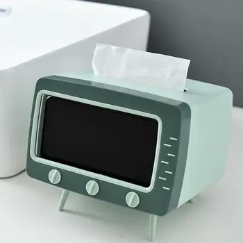 

2 in 1 Portable Tissue Box Office Desk Paper Container Creative TV Appearance with Phone Stand Organizer Desktop Decoration