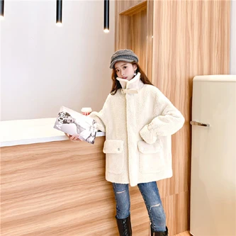Белый Женское шерстяное зимнее пальто manteau femme chaud модное женское Верхнее пальто с длинными рукавами, теплое пальто с отворотом и карманом на молнии в Корейском стиле - Цвет: Белый