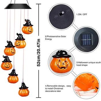 

Halloween Decorations Outdoor Lights Solar Powered Ghost/Pumpkin/Skull Wind Chime Lights Waterproof Solar Light LAD-sale