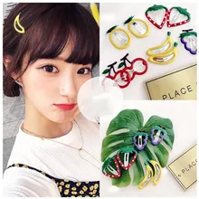 INS/милые заколки для волос в форме сердца с фруктами и масляными каплями, BB клип, Южная Корея, заколки для волос с изображением банана и вишни, Детские аксессуары для волос