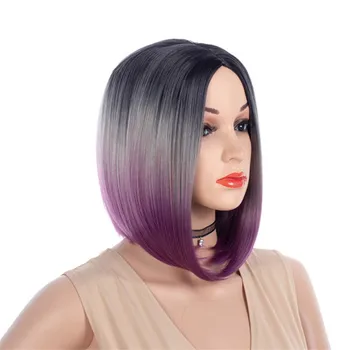 

Hywamply 12" Short Straight Synthetic Hair Wigs Grey Blue Blonde Ombre Bob Wigs for Women Daily Wear