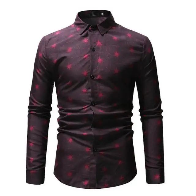 ML07 red Новинка осени, модная мужская Повседневная рубашка с длинным рукавом и пуговицами, мужские рубашки с цветочным принтом розового цвета размера плюс 3XL, 23 Цвета - Цвет: ML07 red
