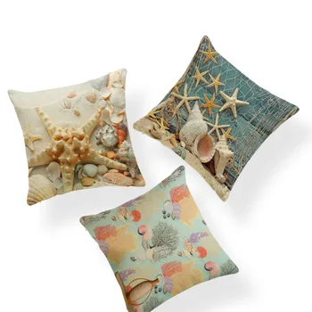 

Fresh Natural Pillowcase Starfish Turtle Diamond Castle Square Throw Pillow Home Decoration Polyester Linen Large Cushion Cover
