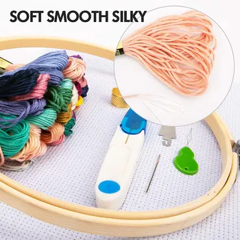 

Threads Embroidery Beginners 100 Skeins Kit for Cross Stich DIY Pattern Bamboo Embroidery Hoops DC120