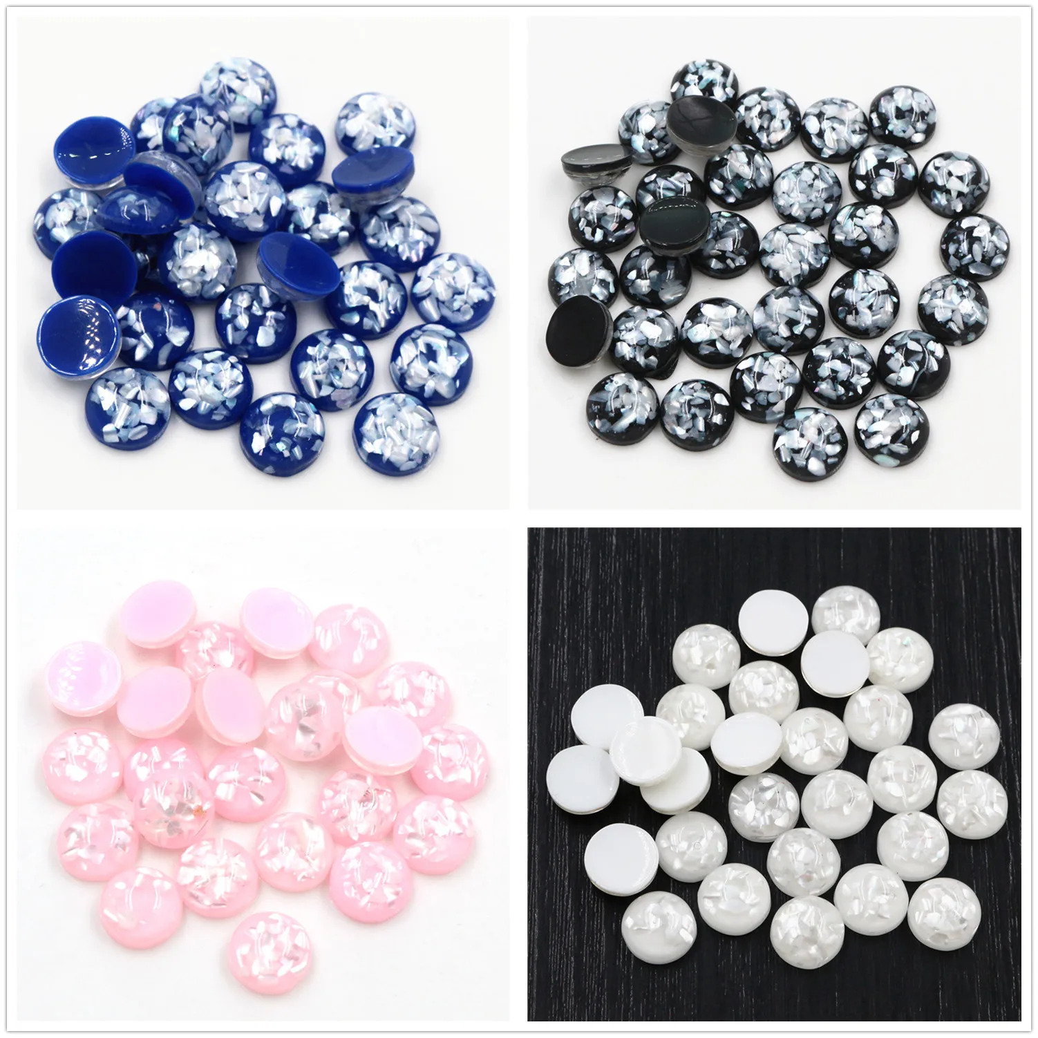 

New Style 40pcs 12mm 4 Colors Built-in Real Shells Style Flat back Resin Cabochons Fit 12mm Cameo Base Cabochons