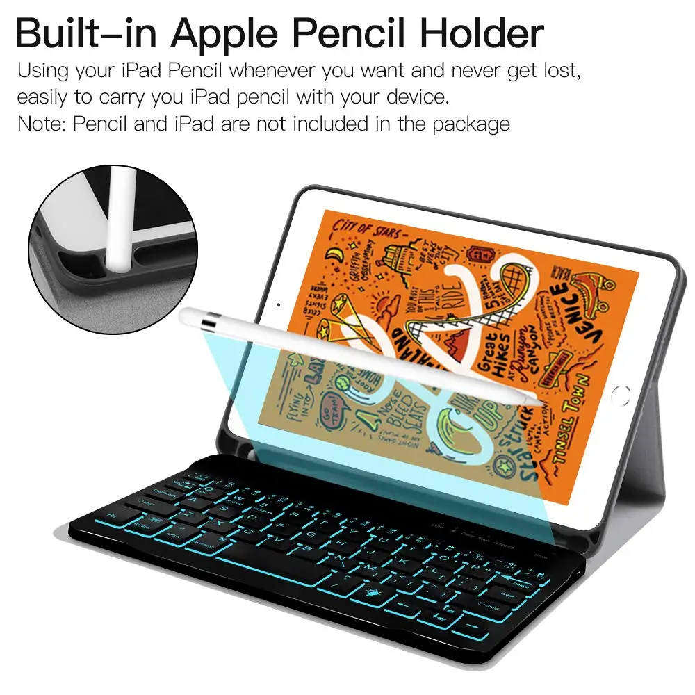 Spanish Russian backlit Keyboard Case for iPad mini 5 7.9 W pencil holder Cover funda for iPad mini 5 7.9 Keyboard