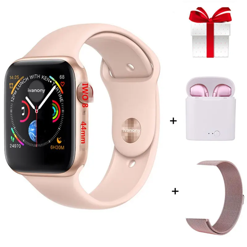 Часы SmartWatch IWO 8 умные часы для женщин и мужчин Дети ECG умные часы для Android IOS 1:1 44 мм фитнес-трекер+ наушники+ ремешок - Цвет: C