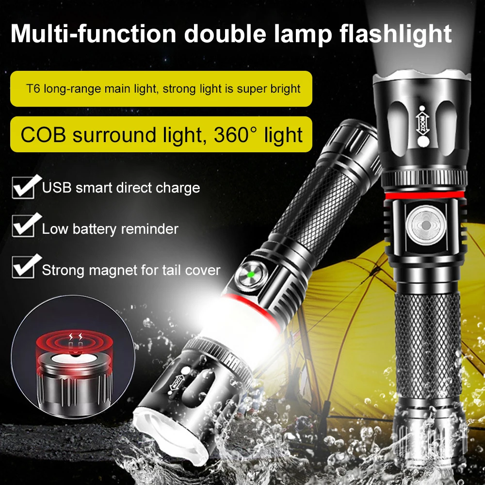

LED Flashlights COB Side Light Work Light USB Rechargeable Torch Magnetic Tail Torch Zoomable Flashlight Waterproof Torch