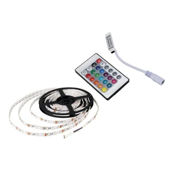 

1Pcs 5M 5050 SMD 300 LED Strip Light Chain 12V DC RGB & 1Pcs 24 Buttons IR Remote Controller for RGB LED Strip