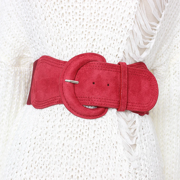 European Design Suede Fabric Patchwork Elastic Waistband For Women Brand Autumn Overcoat,Dress Buckle PIn Corset Belt Girdle New