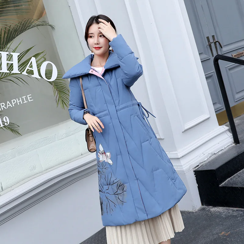 

Printed Cotton Coat Women's Winter New Style Ethnic-Style Long Cotton-padded Clothes Women's Large Size Loose-Fit Fat Mm WOMEN'S