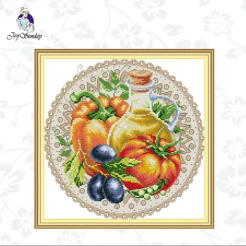 

Joy Sunday,Fruit Disc-Tomato,cross stitch embroidery kit,11CT or 14CT Printed Fabric,Needlework counted cross-stitch patterns