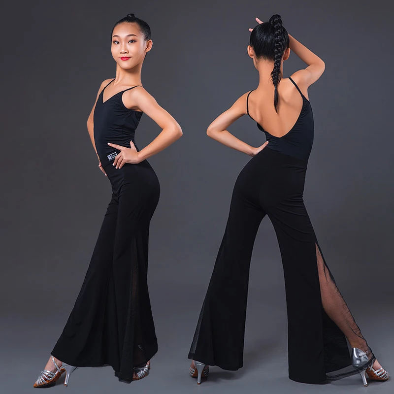 Latin Dance Pants For Girls Children Fashion Mesh Flared Pants Rumba Cha Cha Samba Tango Latin Practice Clothes DN6388