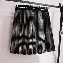 Новинка, осенне-зимняя женская трикотажная юбка в клетку, Европейский стиль, эластичная высокая талия, длина до колена, юбка миди, элегантная трапециевидная юбка