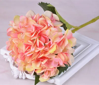 1 шт. диаметр 18 см искусственная Гортензия ткань цветок с листом - Цвет: Белый