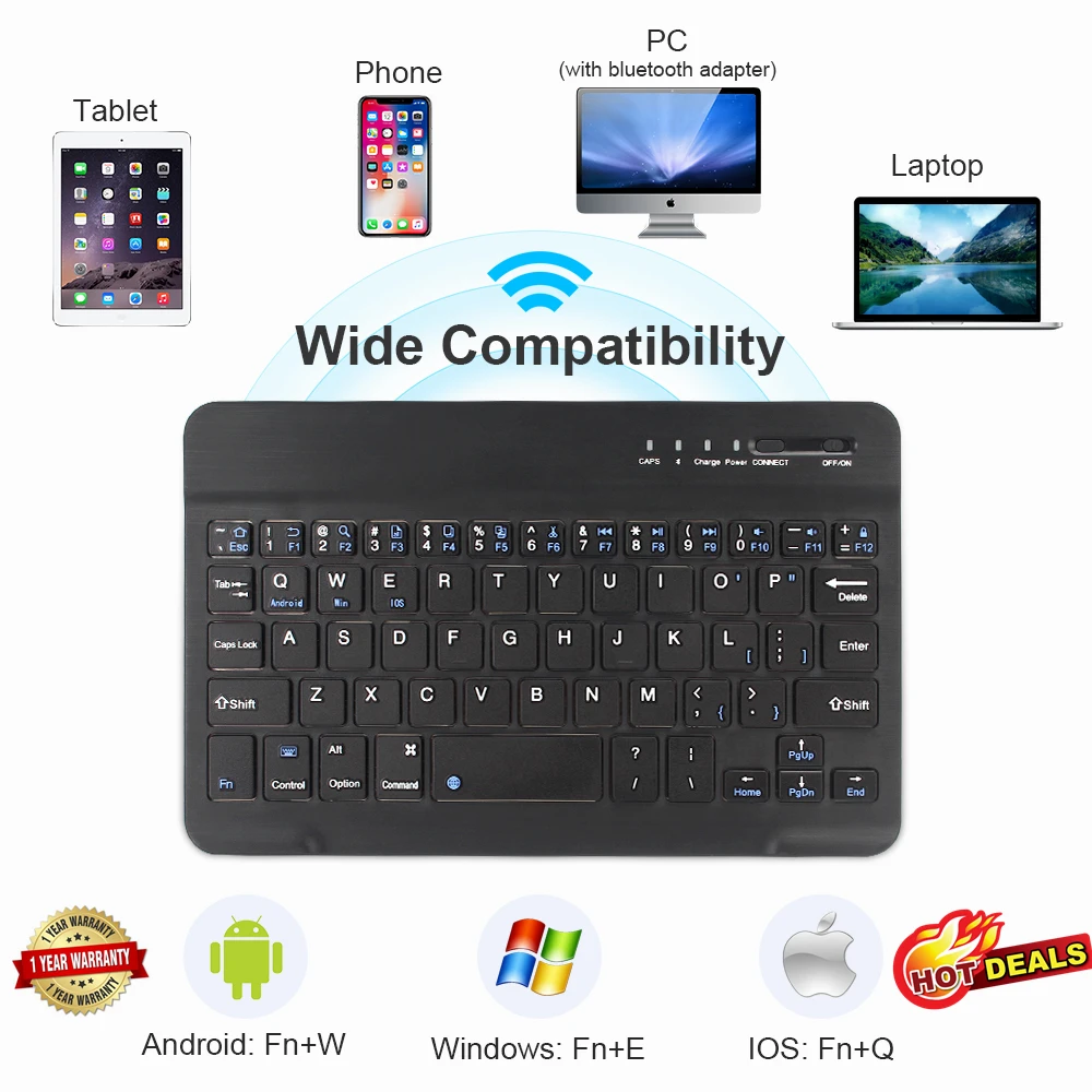 

Portable Mini Wireless Bluetooth Keyboard For ipad Phone Tablet Rubber keycaps Rechargeable keyboard For Android ios Windows