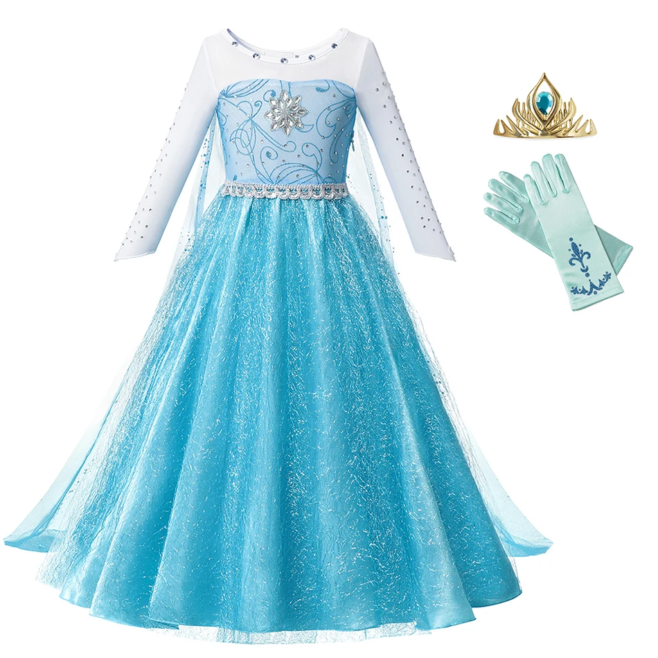 Костюм Снежной Королевы Эльзы для девочек маскарадный костюм Эльзы, платье принцессы Эльзы для девочек, нарядное платье для дня рождения с накидкой - Цвет: Elsa Dress Set 03