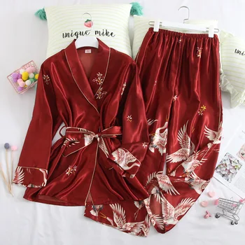 

Wmyqdlq Autumn New Product Lace Silk Pajamas Female Simulation Silk Home Service Thin Section Robe Suit Female