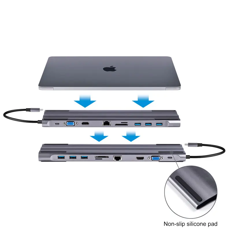 Mosible концентратор USB Type C к HDMI RJ45 VGA 10-в-1 usb-хаб с устройство для чтения карт SD TF PD Jack 3,5 мм для MacBook Pro/Air USB-C