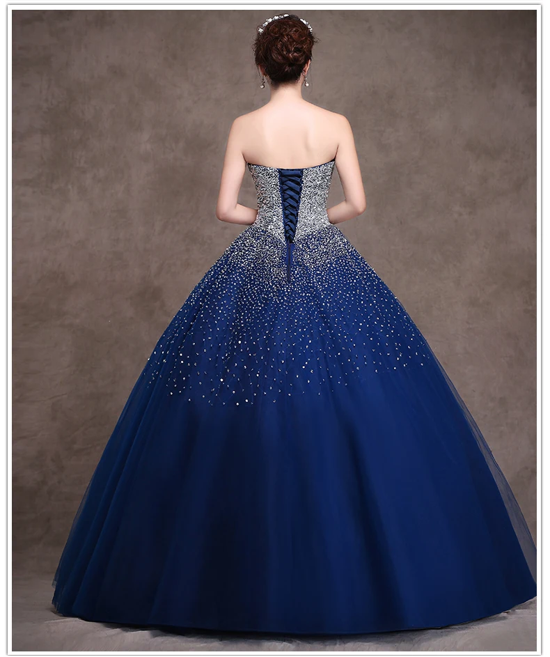 Без Бретелек Без спины вышитый бисером Кристалл Vestido De для дебютантки на выпускной платье для 15 лет Королевское голубое праздничное платье Бальные платья