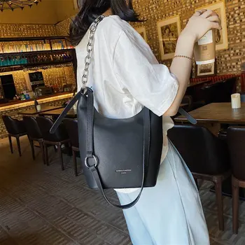 

Chains Bucket Bag For Women 2020 New Simple Solid Color Lady Shoulder Bag Casual Daily Work Diagonal Bag Girl Messenger Bag Tide