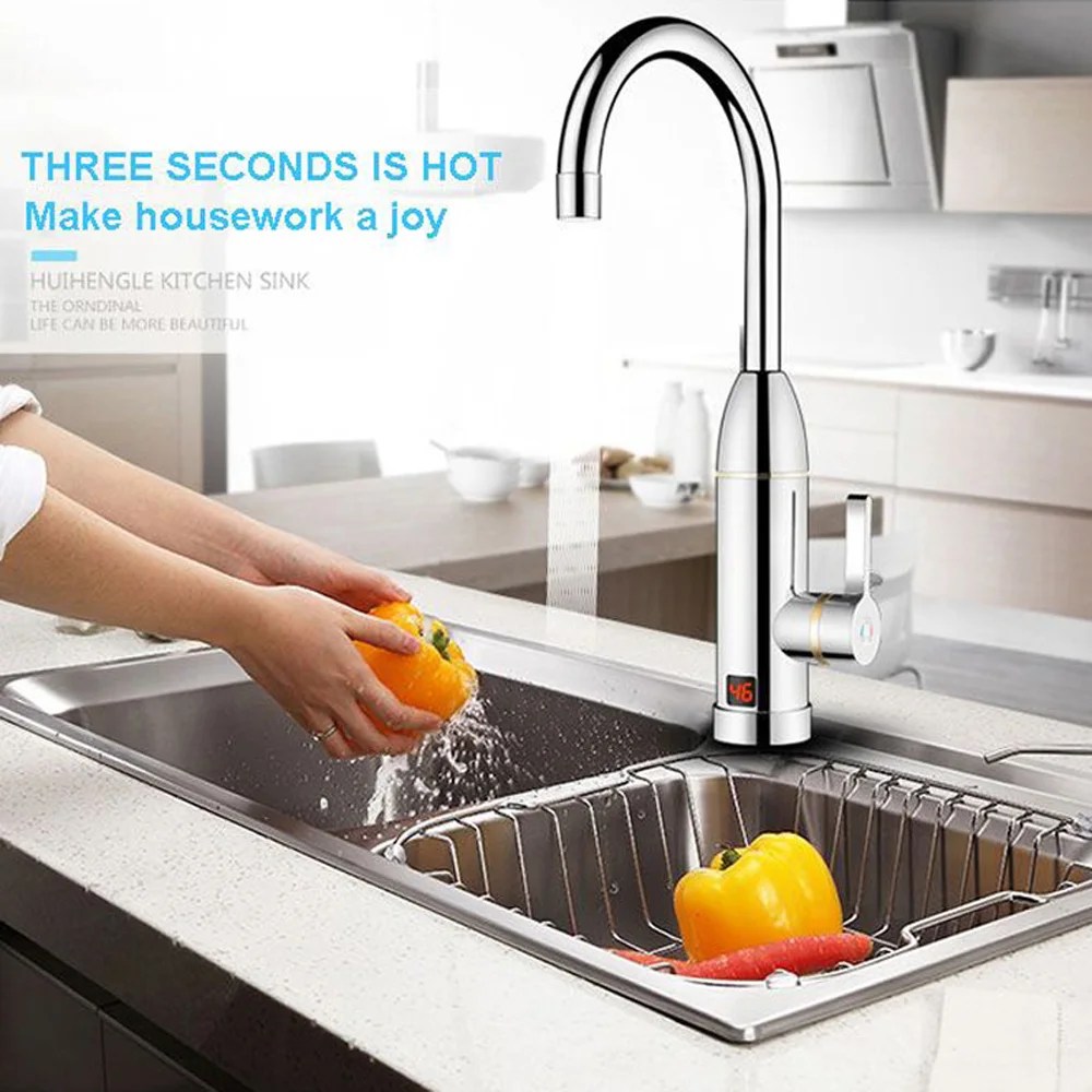 

3000W Electric Faucet 220V LED Display Kitchen Sink Silver 16Ah Bathroom